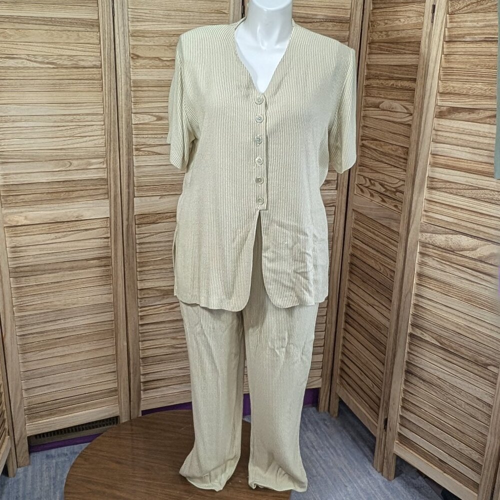Options Melrose Set  Button-Up Two-Piece Cream White VINTAGE Size Medium